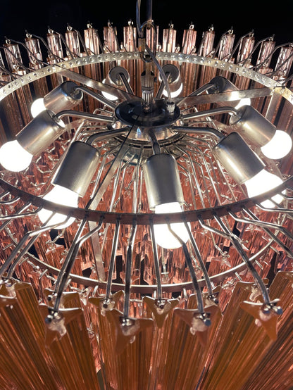 Murano Glass Chandelier – Triedri Round – 265 prisms – Pink