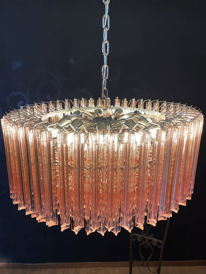 Murano Glass Chandelier – Triedri Round – 265 prisms – Pink