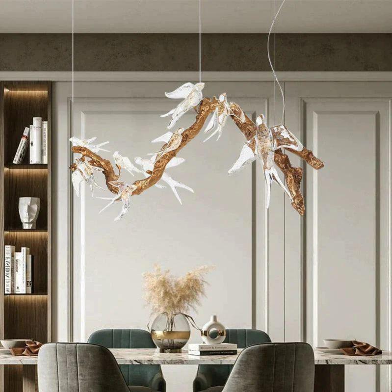 Lucky Bird Glass Branch Round Chandelier For Dining Room - Richardrider