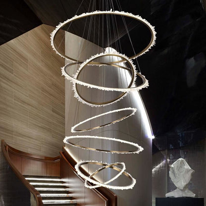 Rose Rock Crystal Multi-rings Chandelier Modern Chandelier Staircase - Richardrider