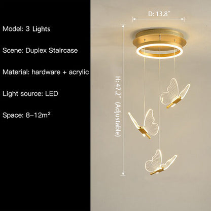 Nordic Butterfly Chandelier Luxury Foyer Staircase Ceiling Light For Living / Dining Room