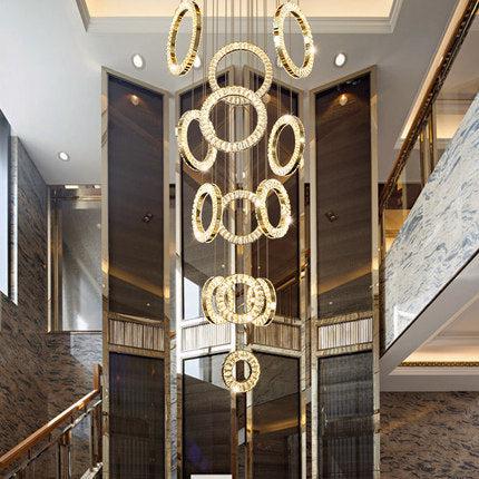 Modern Multi Gold Donuts Shape Crystal Chandelier Ring Round Light Fixture for Foyer Staircase/ Living Room/ Bar/ Hotel Lobby/ Entryway/ LOFT - Richardrider