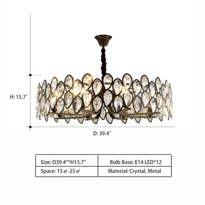 Modern Black Chandelier With Leaf-shaped Crystal Suit for Living & Dining Room