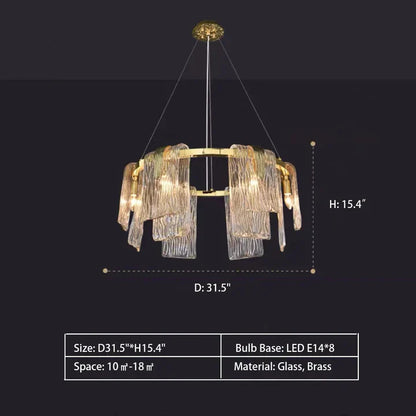 Light Luxury Irregular Glass Slice Chandelier Suit in Brass Finish for Living Room/ Ding Room/ Bedroom