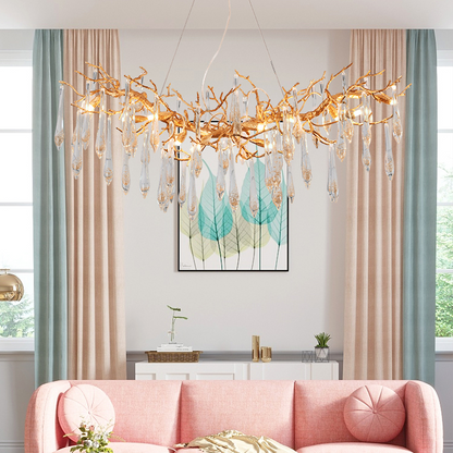 Agnes Raindrop Brass Branch Crystal Chandelier For Dining Room - Richardrider