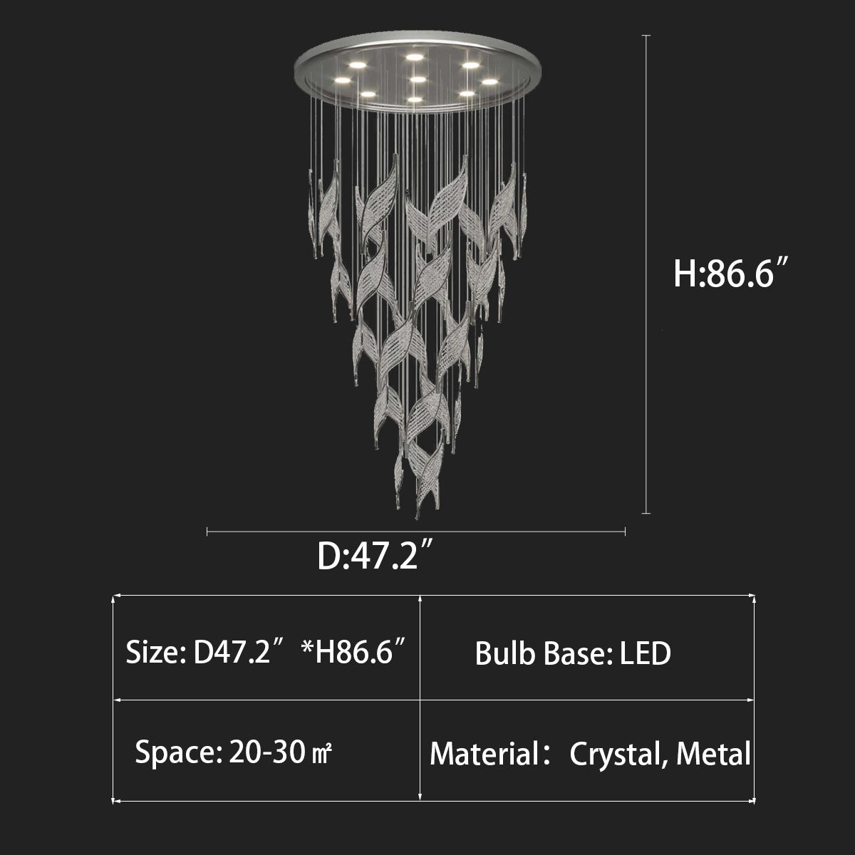 Modern Light Luxury Multi-layered Openwork Leaf Crystal Chandelier for Living Room/ Staircase/Duplex - Richardrider
