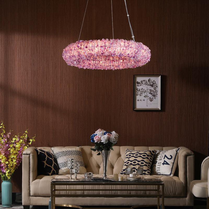 Derek Modern Pink Crystal Cluster Round Chandelier - Richardrider