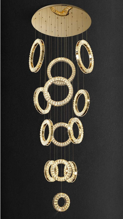 Modern Multi Gold Donuts Shape Crystal Chandelier Ring Round Light Fixture for Foyer Staircase/ Living Room/ Bar/ Hotel Lobby/ Entryway/ LOFT - Richardrider