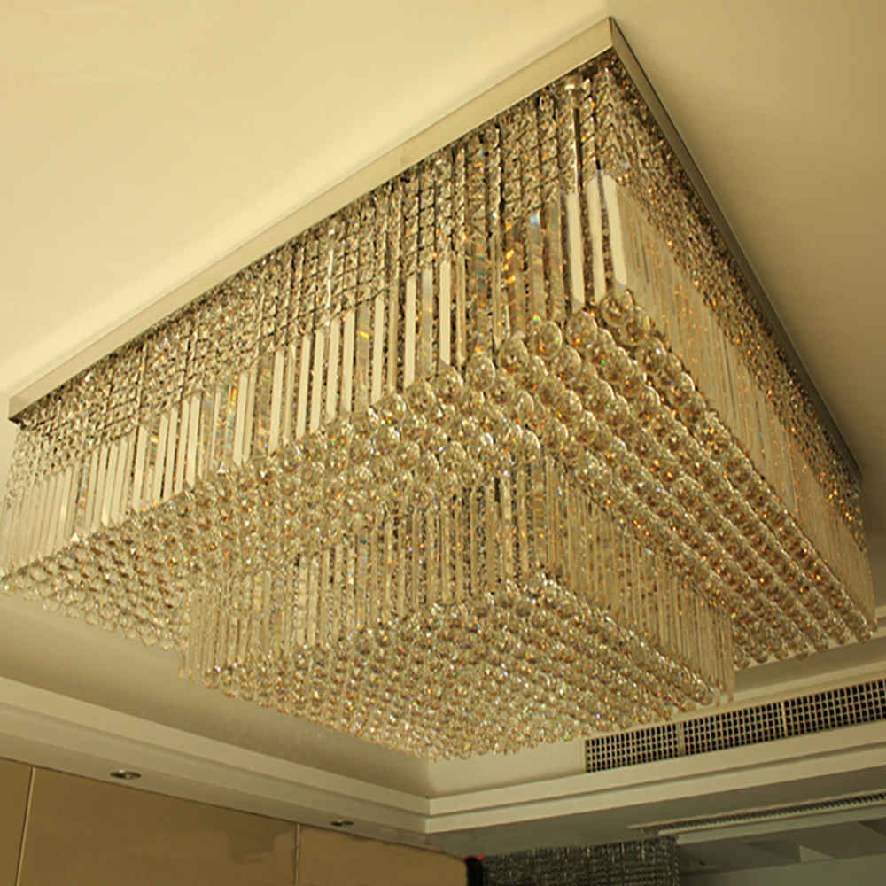 Square ceiling mounted crystal chandelier