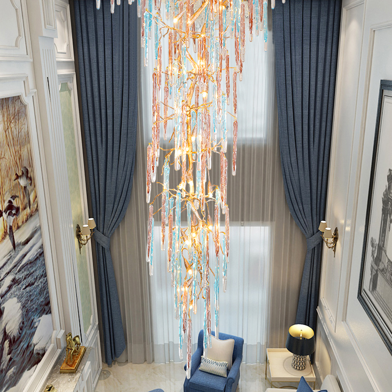 Dora Raindrop Colorful Crystal Staircase Chandelier - Richardrider