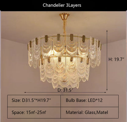 Nordic Light Luxury Patterned Glass Pendant Chandelier Suit for Living/Dining Room/Bedroom