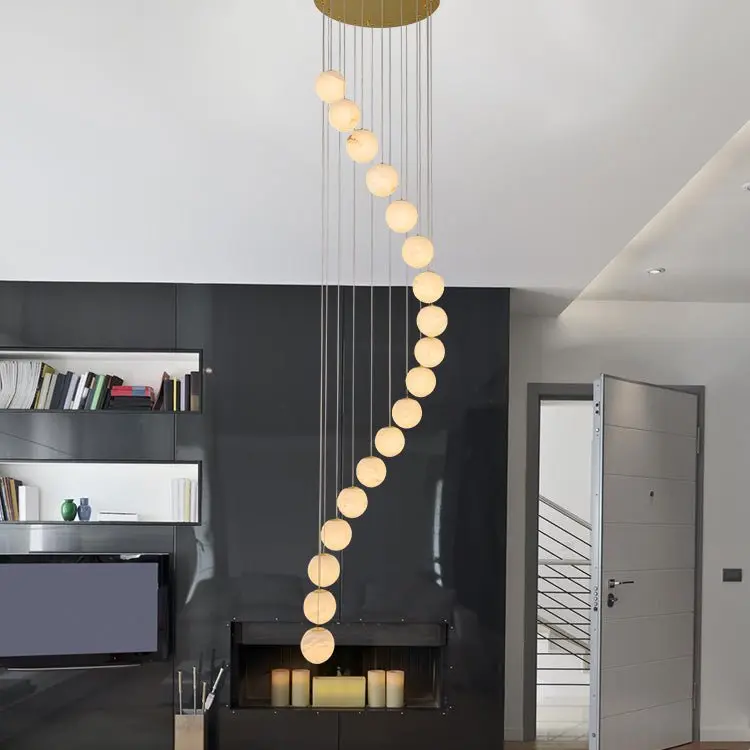 Alabaster Brass Modern Globe Spiral Chandelier - Richardrider