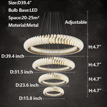 Extra Large Multi-layers Rings Crystal Chandelier Modern Art Waves Creative Pendant Light For High-ciling Foyer/Hallway/Staircase - Richardrider