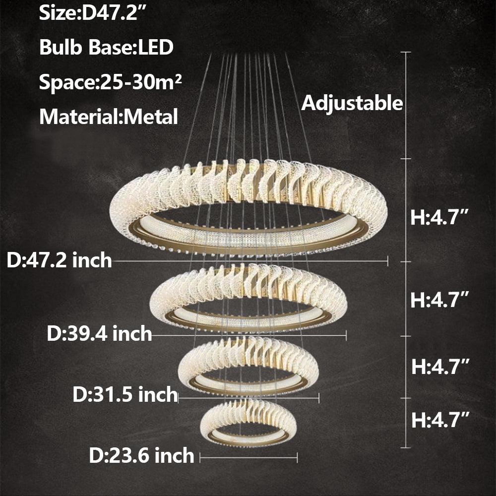 Extra Large Multi-layers Rings Crystal Chandelier Modern Art Waves Creative Pendant Light For High-ciling Foyer/Hallway/Staircase - Richardrider