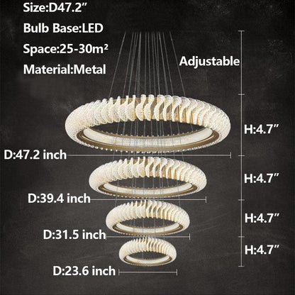 Extra Large Multi-layers Rings Crystal Chandelier Modern Art Waves Creative Pendant Light For High-ciling Foyer/Hallway/Staircase - Richardrider