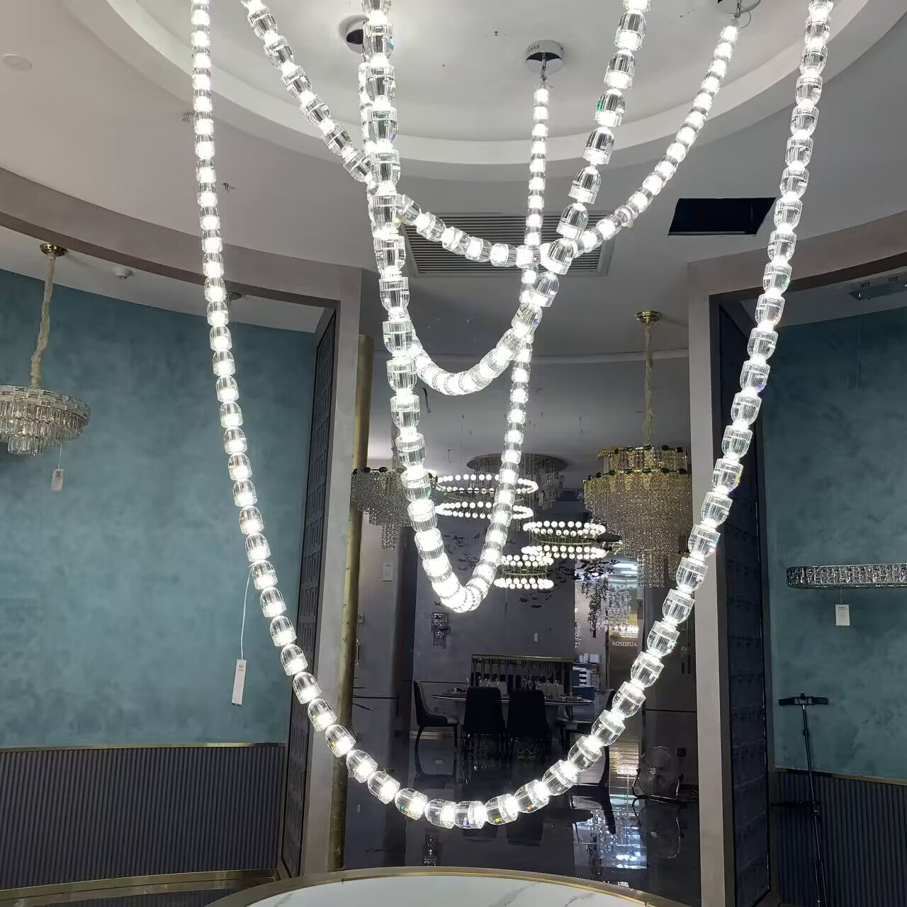 Modern Crystal Bullet Necklace Chain Chandelier for Living Room/Staircase/Foyer/Hotel/Restaurant
