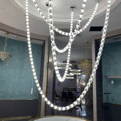 Modern Crystal Bullet Necklace Chain Chandelier for Living Room/Staircase/Foyer/Hotel/Restaurant