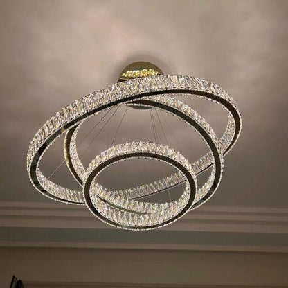 Modern Front Entryway Chandelier 3/4/5/6/7 Rings Crystal Gold/ Chrome Finish Ceiling Lamp - Richardrider