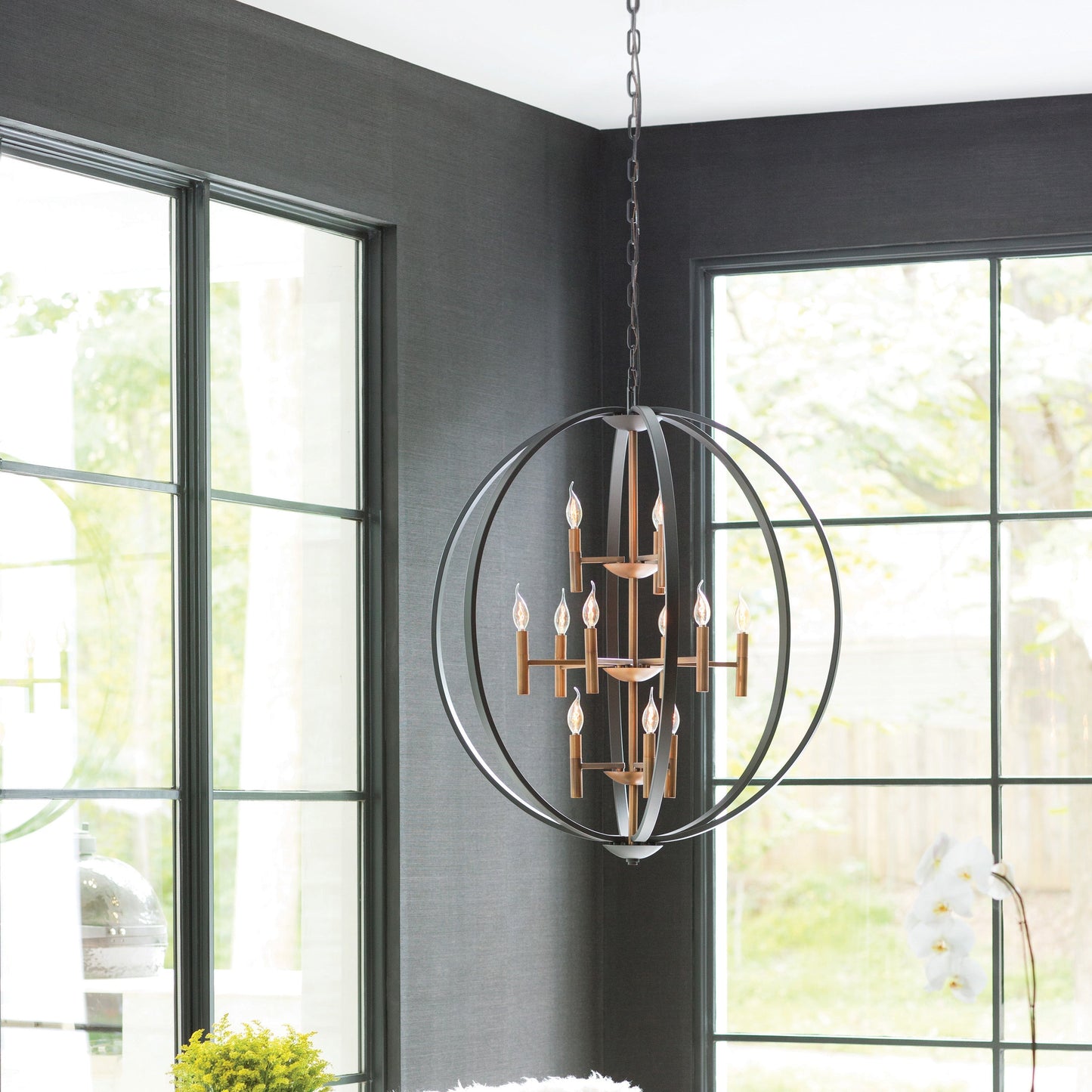 Yoriosera Chandelier Steel & White Etched Glass 22.25"D
