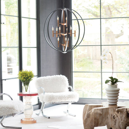 Yoriosera Chandelier Steel & White Etched Glass 22.25"D