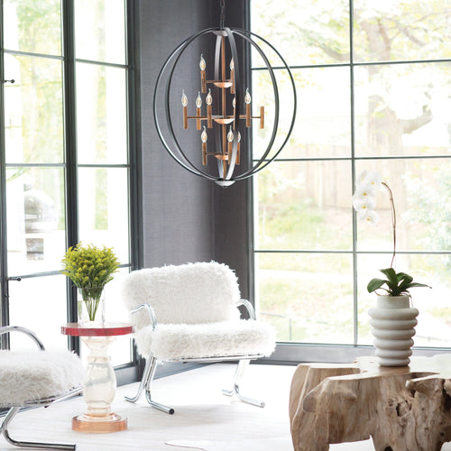 Yoriosera Chandelier Steel & White Etched Glass 22.25"D