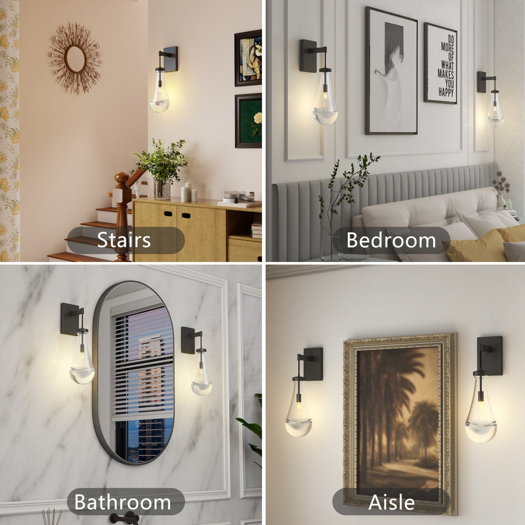 Wall Sconces, Black Wall Sconces Modern Bathroom Lights, Sconces Wall Lighting With Clear Glass, Wall Mounted Light Wall Lamp For Living Room Hallway Reception Desk