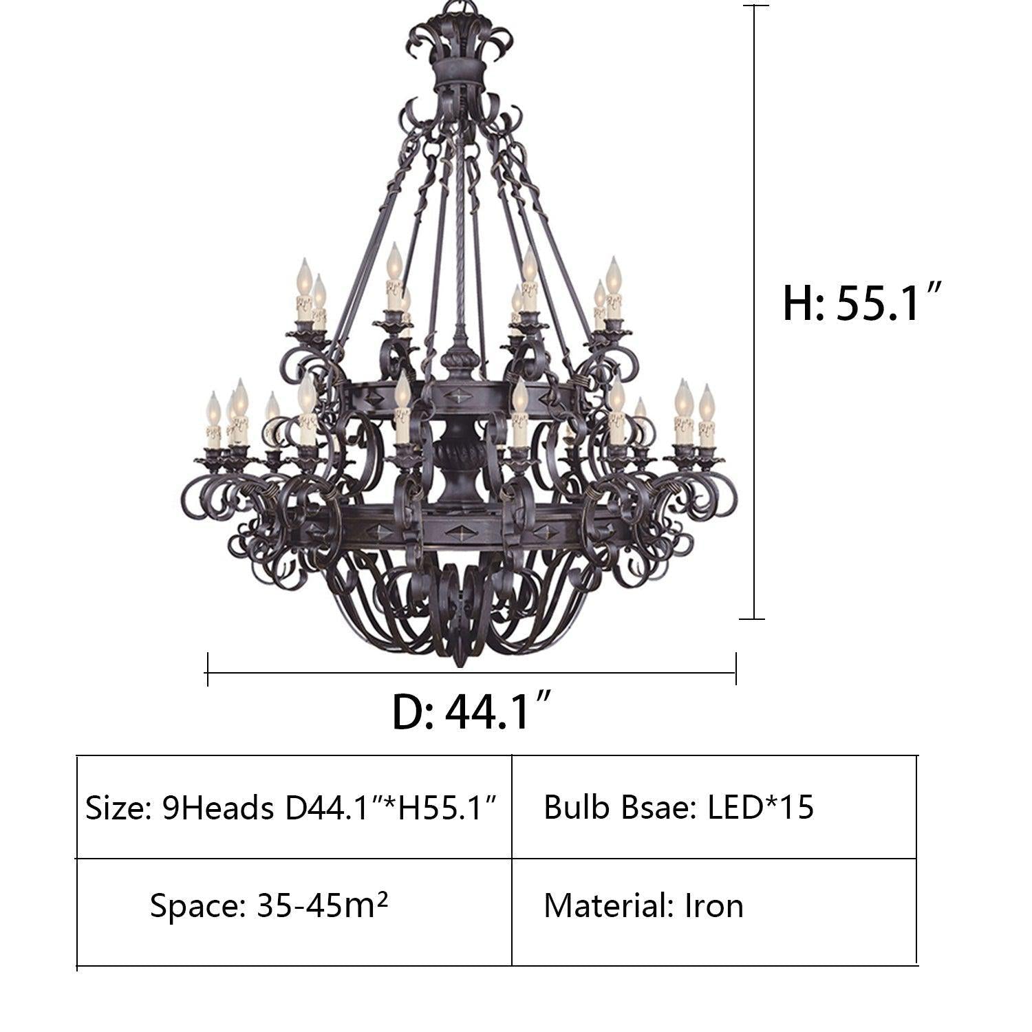 Vintage Iron Simple Candle Art Chandelier for Living Room / Villa / Stairs - Richardrider