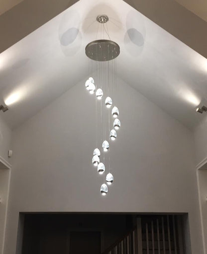 Extra Long Glass LED Droplight Chandelier Pendant for Staircase/Foyer