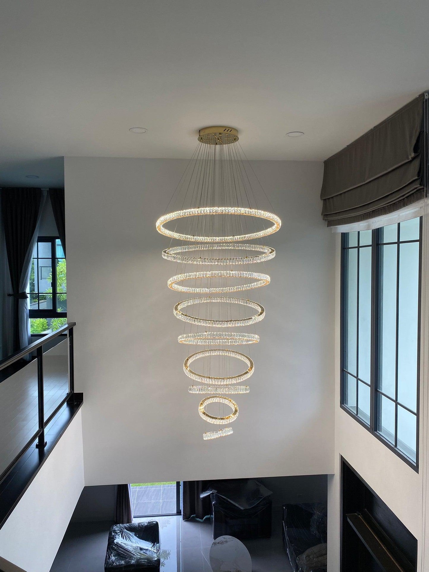Modern Front Entryway Chandelier 3/4/5/6/7 Rings Crystal Gold/ Chrome Finish Ceiling Lamp - Richardrider