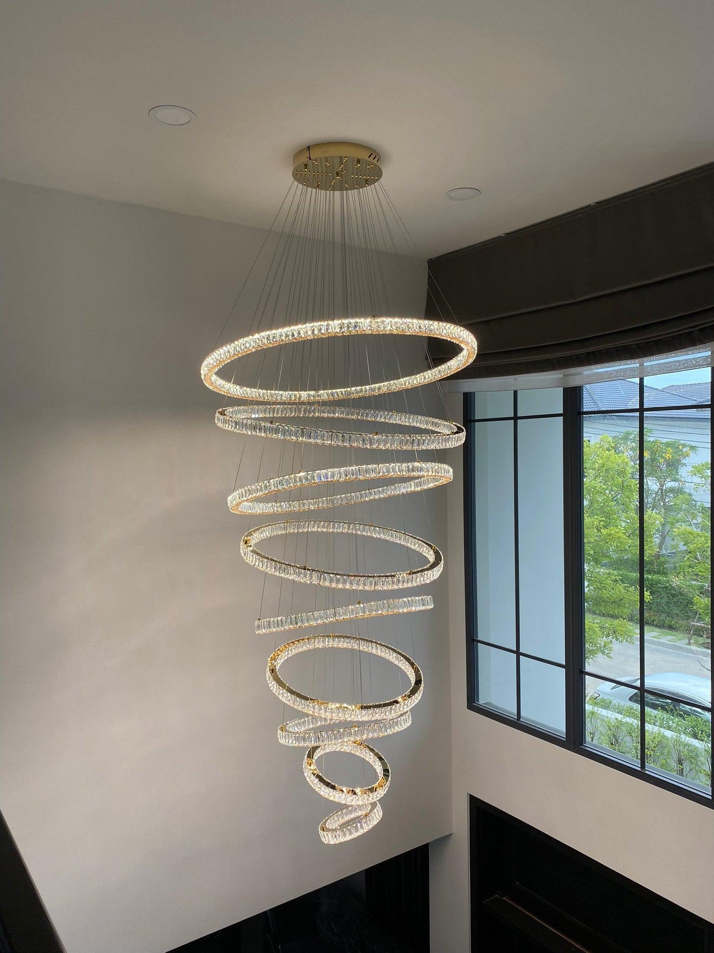 Modern Front Entryway Chandelier 3/4/5/6/7 Rings Crystal Gold/ Chrome Finish Ceiling Lamp - Richardrider