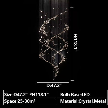 Extra Large Luxury Art Double Spiral Creative Crystal Chandelier For High-ceiling Foyer/Hallway/Entryway
