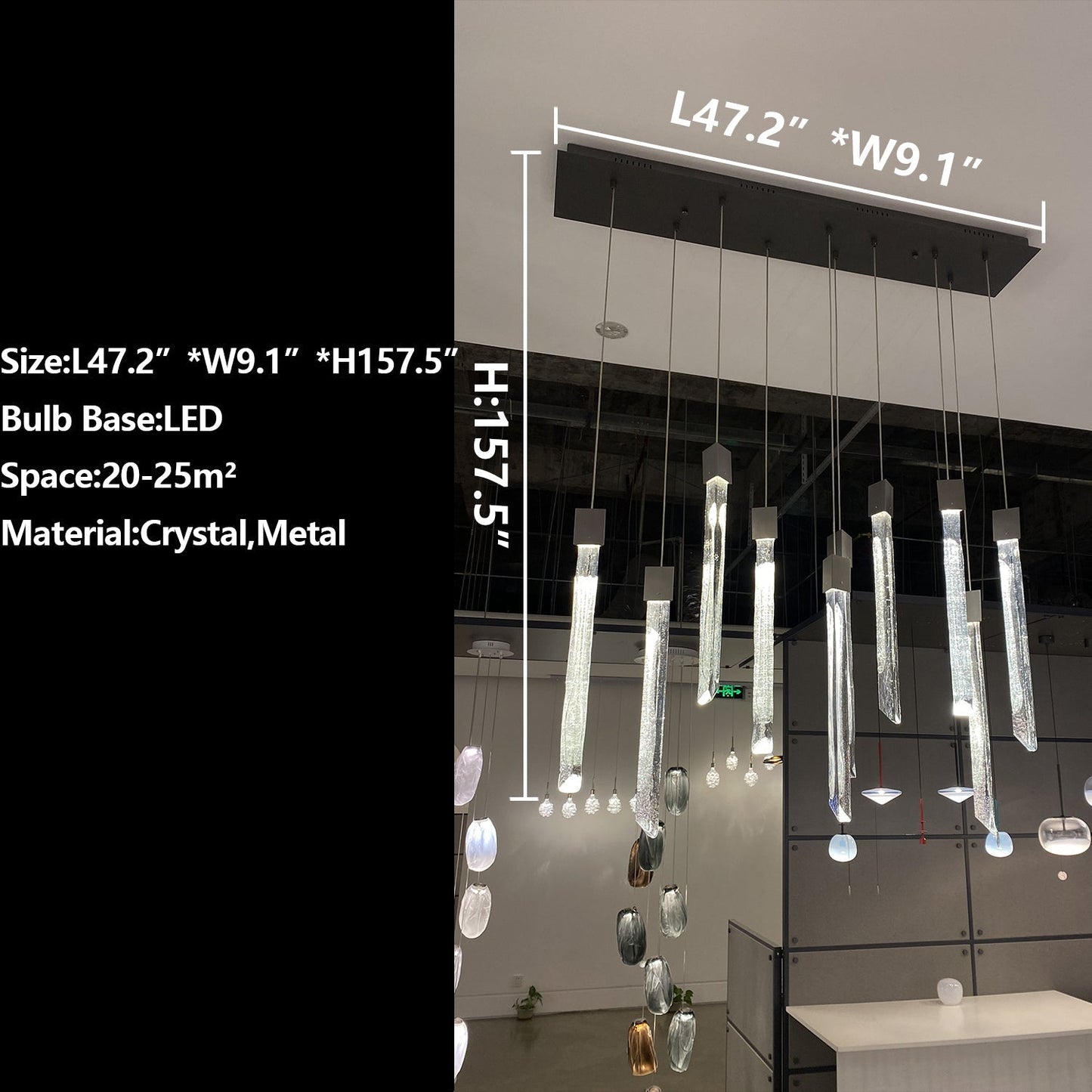 Modern Ash Black Round/Rectangle Crystal Sticks Chandelier for Dining Room/Living Room/Staircase