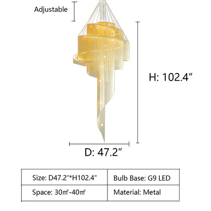 Extra Large Multi-layered Post-Modern Luxury Metal Chains Chandelier for High-ceiling Room