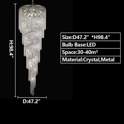Extra Large Spiral Tiered Long Crystal Chandelier Luxury Crystal Tassel Light Fixture For Staircase/Entryway - Richardrider