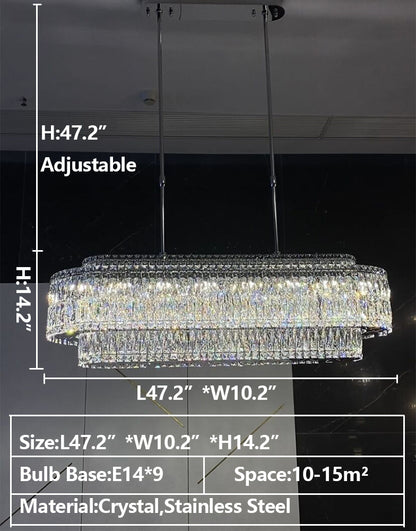 Stunning Modern Rectangle Ceiling Light Crystal Chandelier for Dining Table/Coffee Table/Living Room/Bedroom
