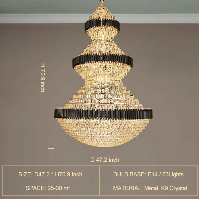 Modern Black Iron Crystal Chandelier For Foyer Staircase Luxurious Design Ceiling Light Fixture - Richardrider