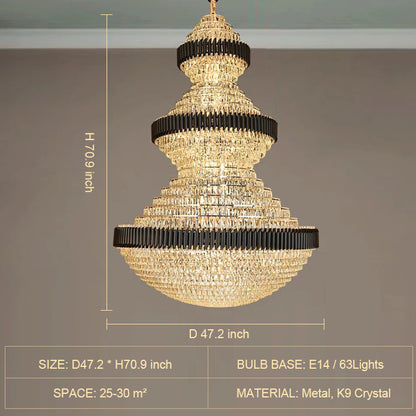Modern Black Iron Crystal Chandelier For Foyer Staircase Luxurious Design Ceiling Light Fixture - Richardrider