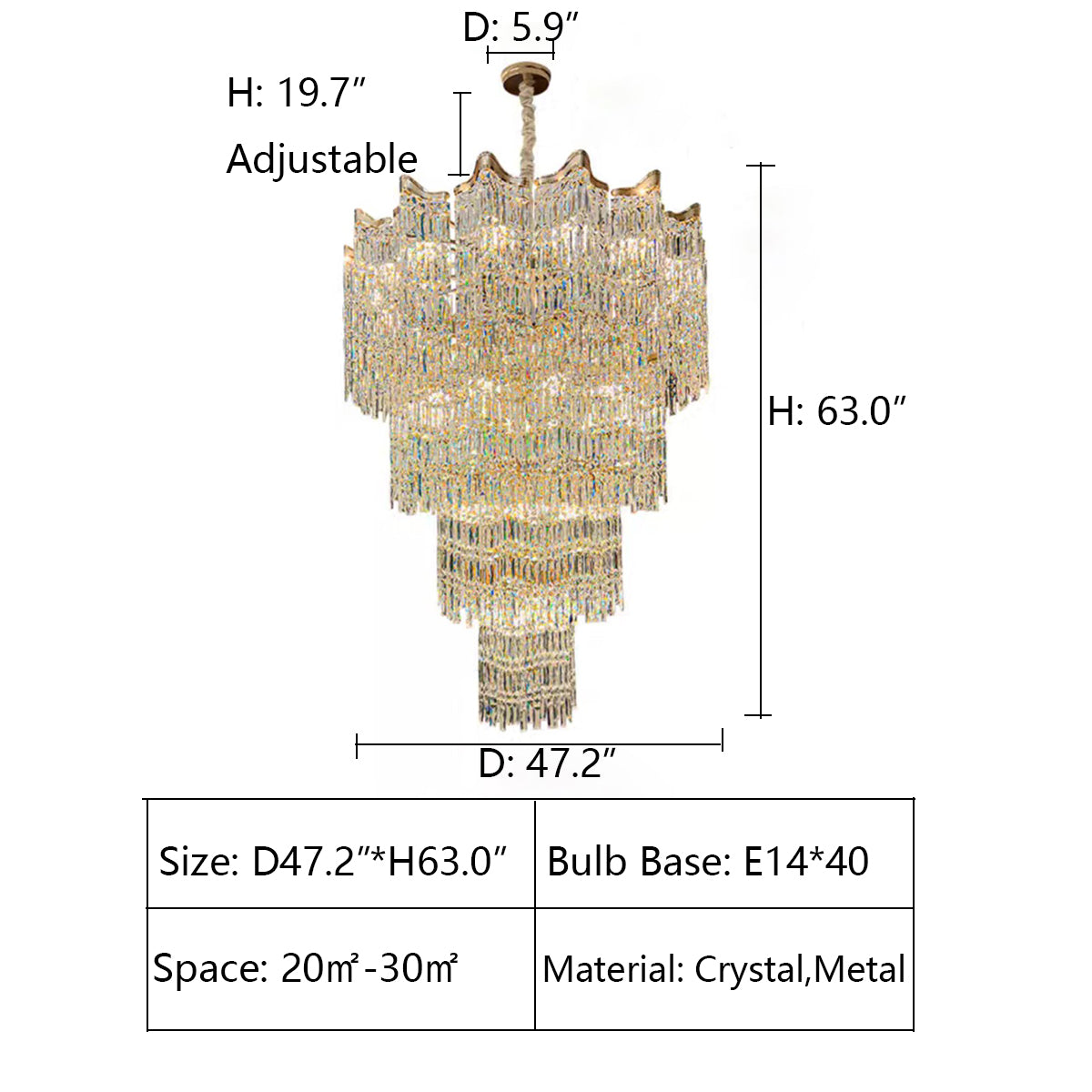 Extra Large Luxury Multi-tiered Crystal Chandelier in Gold Finish for Foyer/Staircase - Richardrider