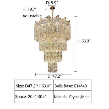 Extra Large Luxury Multi-tiered Crystal Chandelier in Gold Finish for Foyer/Staircase - Richardrider