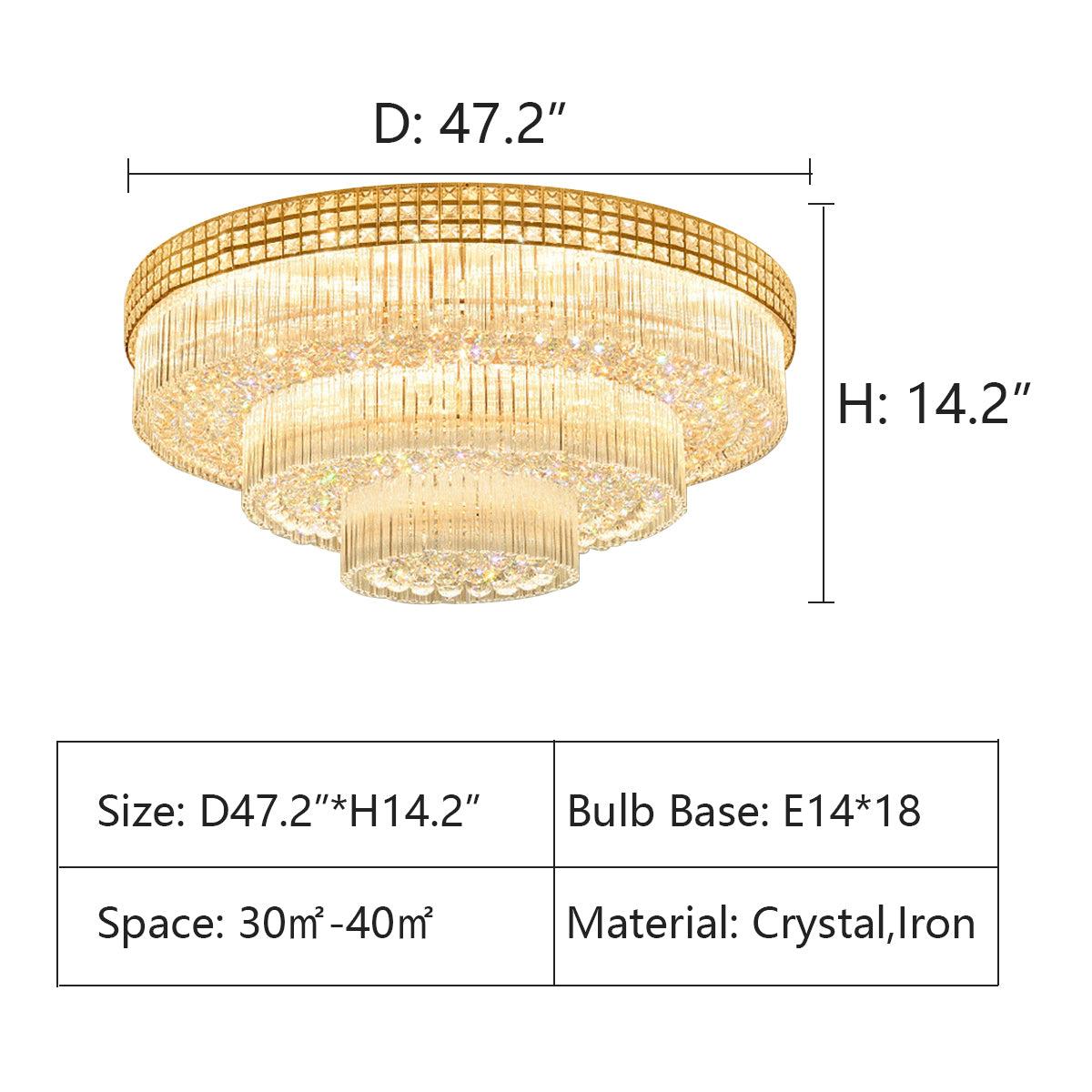Extra Large Three Layers Round Luxury Flush Mounted Crystal Chandelier for Living Room - Richardrider