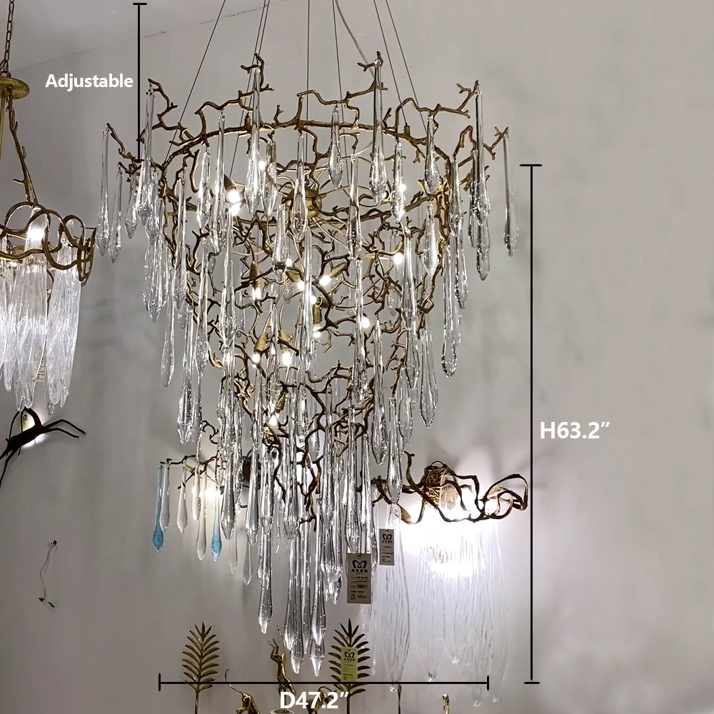 Chic Modern French Branch Copper Crystal Chandelier for Living Room Foyer and Dining Room Lighting - Richardrider