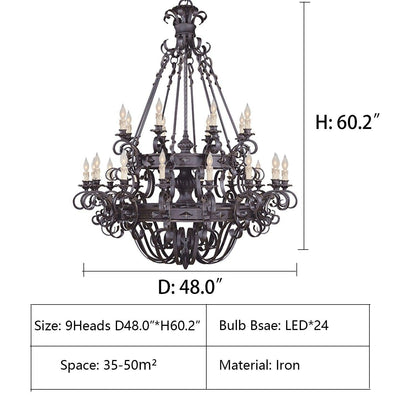 Vintage Iron Simple Candle Art Chandelier for Living Room / Villa / Stairs - Richardrider