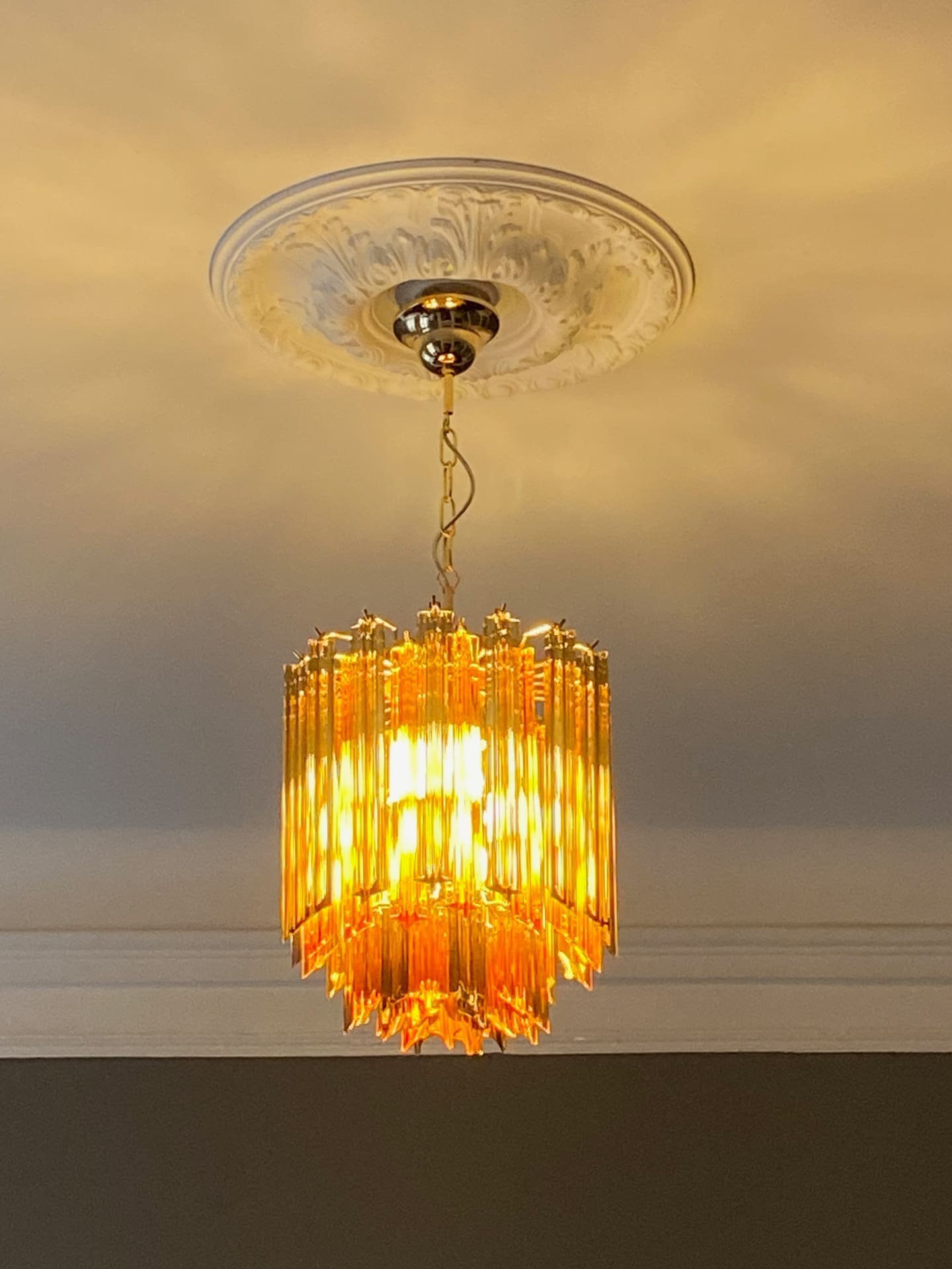 Murano Glass Chandelier – 47 prisms – Amber/Smoked