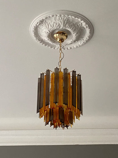 Murano Glass Chandelier – 47 prisms – Amber/Smoked