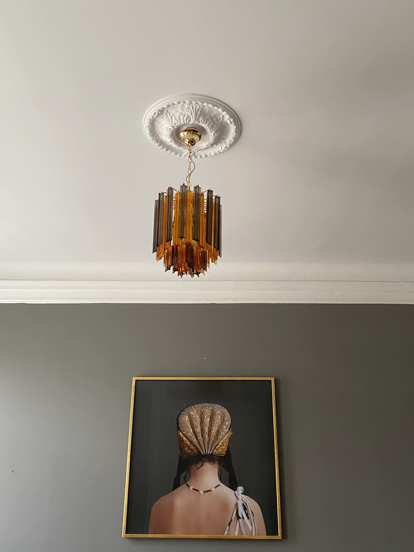 Murano Glass Chandelier – 47 prisms – Amber/Smoked