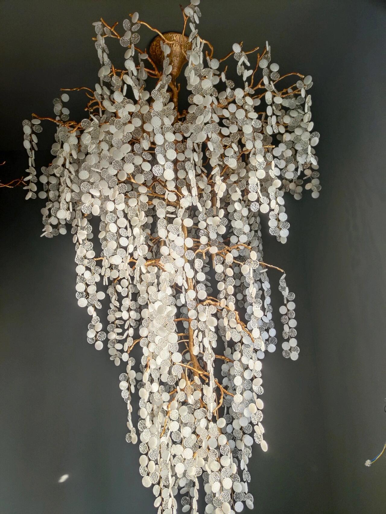 Modern Unique Artistic Flower Brass Branch Semi-flush Mount Chandelier for Living Room/ Hallway/ Entryway/ Staircase - Richardrider