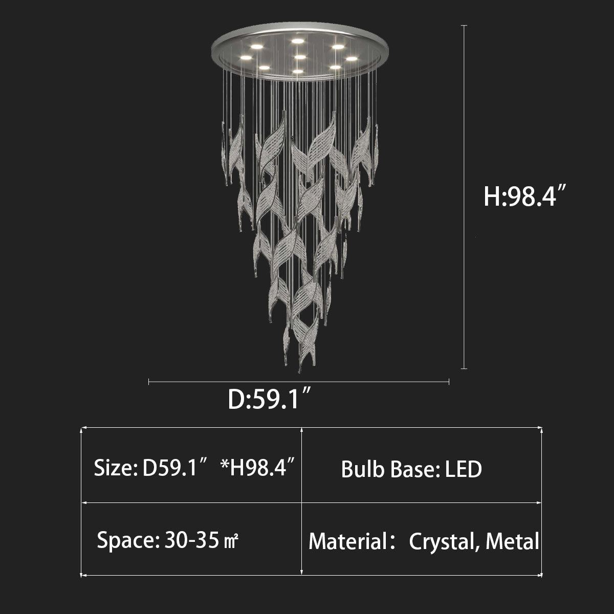 Modern Light Luxury Multi-layered Openwork Leaf Crystal Chandelier for Living Room/ Staircase/Duplex - Richardrider