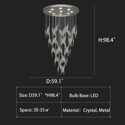 Modern Light Luxury Multi-layered Openwork Leaf Crystal Chandelier for Living Room/ Staircase/Duplex - Richardrider