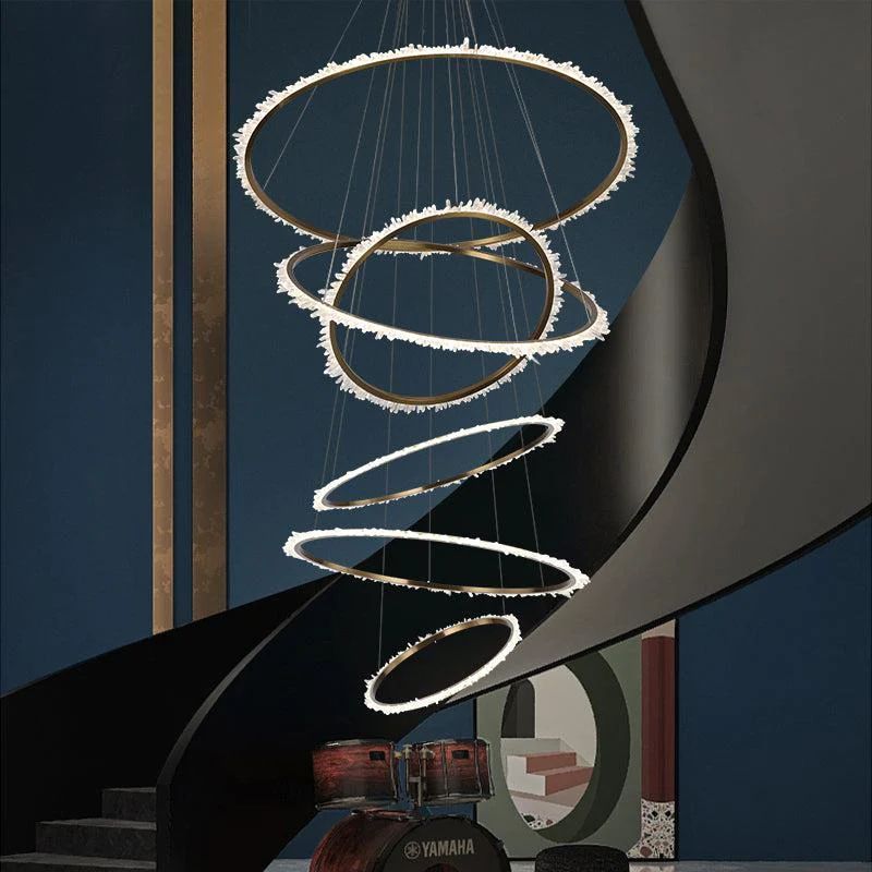 Rose Rock Crystal Multi-rings Chandelier Modern Chandelier Staircase - Richardrider