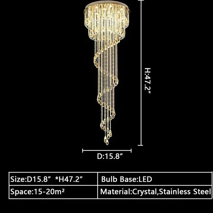 Oversized Modern Cascade Spiral Crystal Staircase Chandelier For Duplex Building - Richardrider